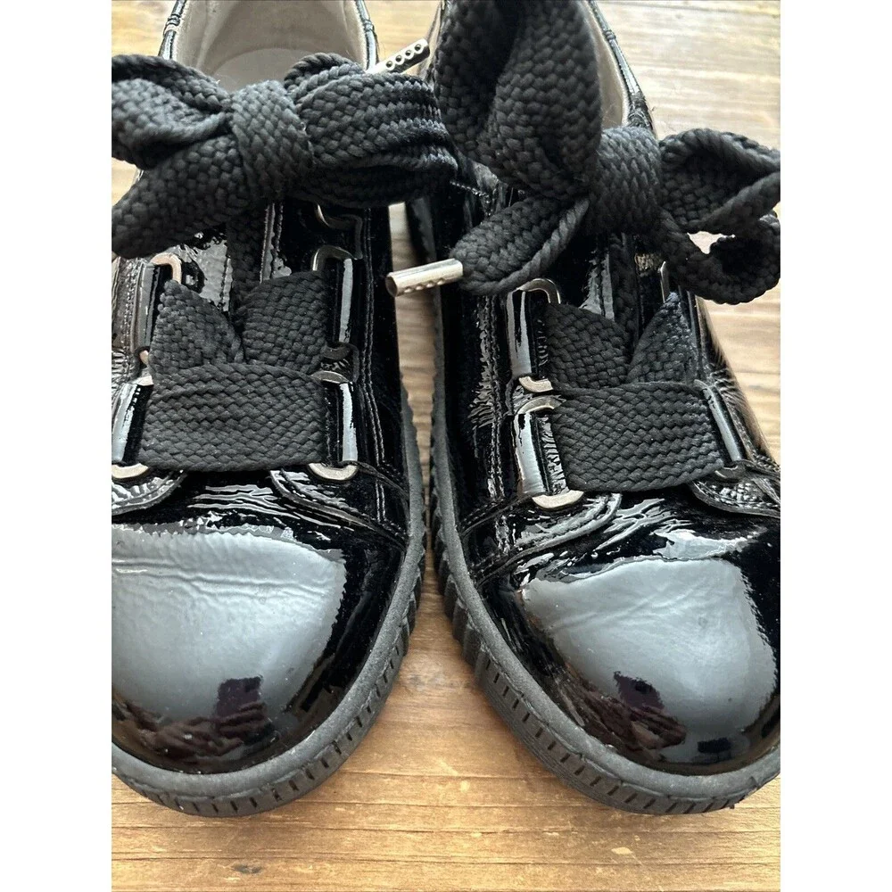 GABOR Comfort Black Patent Oxford Almond Toe Lace Up Brogue Loafer Academia Y2K